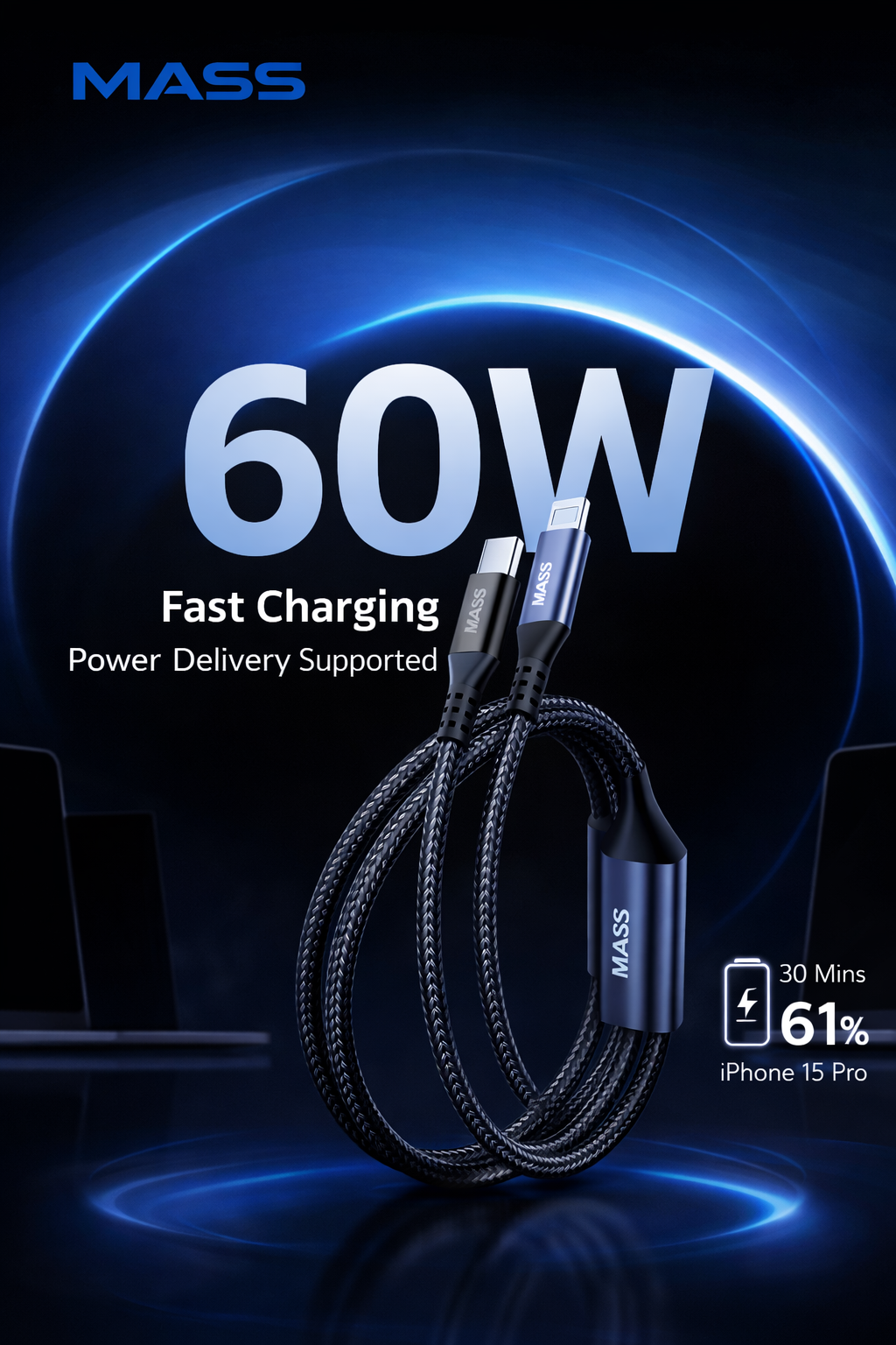 كابل USB-C إلى USB-C وLightning (2 في 1)، طول 1 متر، شحن سريع ونقل بيانات لأجهزة USB-C، سلك متين مضفر من النايلون، متوافق مع أجهزة MacBook وSamsung Galaxy والمزيد، أسود، ضمان محلي لمدة سنة واحدة