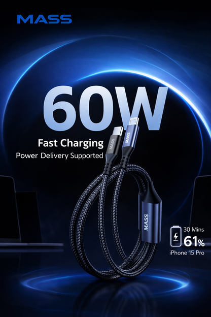 كابل USB-C إلى USB-C وLightning (2 في 1)، طول 1 متر، شحن سريع ونقل بيانات لأجهزة USB-C، سلك متين مضفر من النايلون، متوافق مع أجهزة MacBook وSamsung Galaxy والمزيد، أسود، ضمان محلي لمدة سنة واحدة