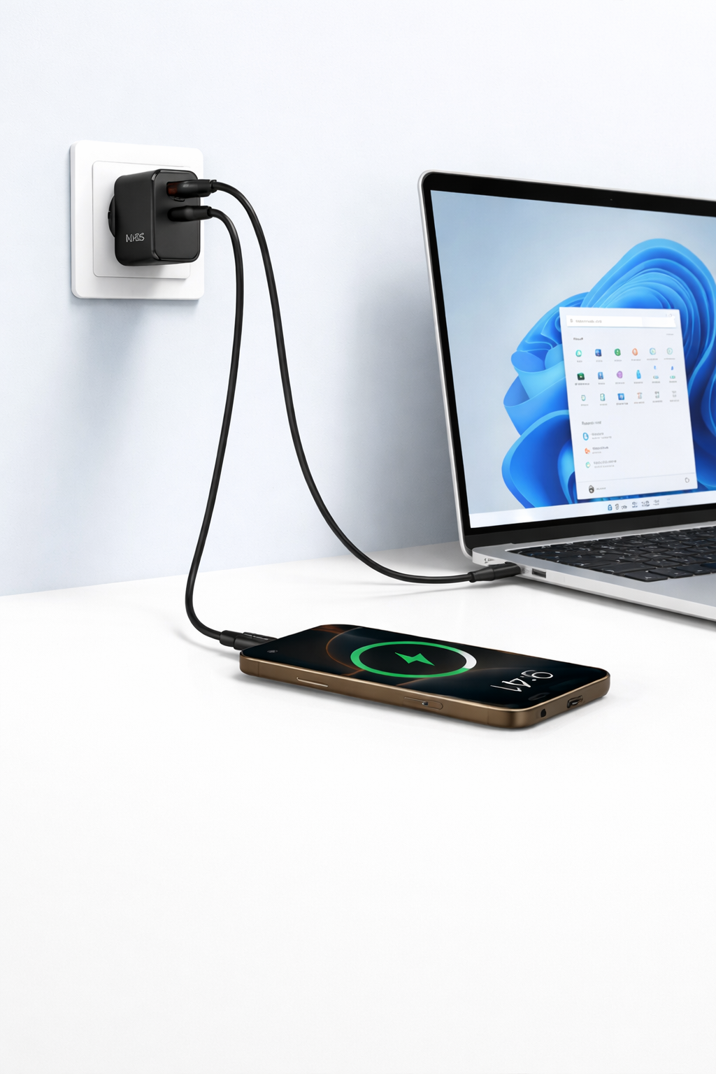 MASS Super Fast Charger, MA-HC10, Dual Port QC 18W & PD 20W, USB-C & USB-A, 1000mm Cable, Black, Europe 2 Pin Plug - 1 Year Local Warranty