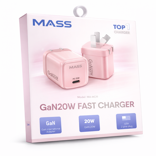 Mass USB-C Charger 20W Fast Charger with Foldable Plug, Model: MA-HC11 PowerPort III 20W Cube Charger for iPhone 14/14 Plus/14 Pro/14 Pro Max/13, Galaxy, Pixel 4/3, iPad/iPad Mini, Pink - 1 Year Local Warranty