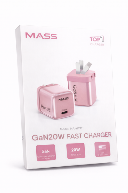 Mass USB-C Charger 20W Fast Charger with Foldable Plug, Model: MA-HC11 PowerPort III 20W Cube Charger for iPhone 14/14 Plus/14 Pro/14 Pro Max/13, Galaxy, Pixel 4/3, iPad/iPad Mini, Pink - 1 Year Local Warranty