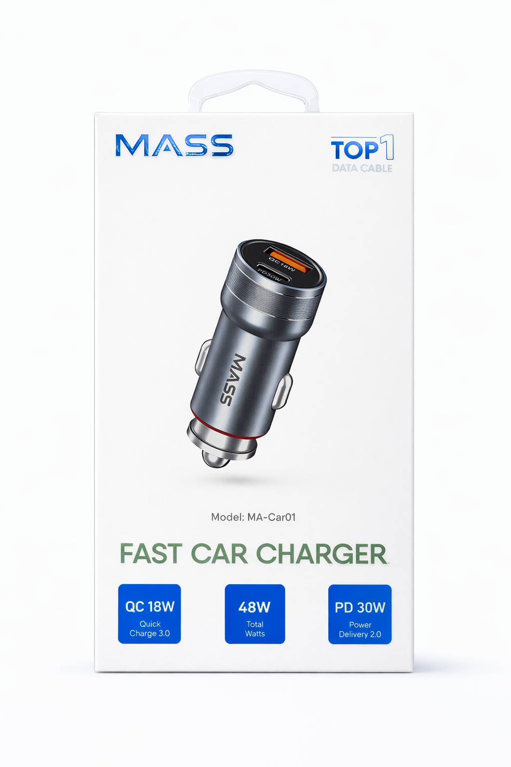شاحن سيارة سريع من ماس، ثنائي المنفذ PD 30W، QC 18W، شحن سريع موديل: MA-Car01 للهواتف الذكية والأجهزة اللوحية، أسود - ضمان محلي لمدة عام