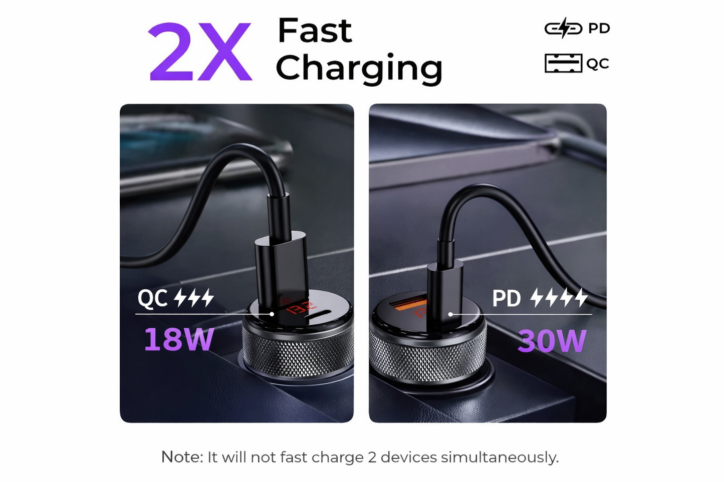 شاحن سيارة سريع من ماس، ثنائي المنفذ PD 30W، QC 18W، شحن سريع موديل: MA-Car01 للهواتف الذكية والأجهزة اللوحية، أسود - ضمان محلي لمدة عام
