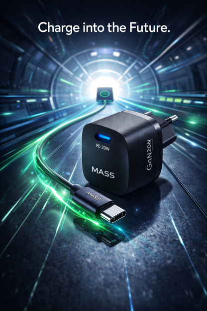 شاحن جداري ذكي سريع جان ميني PD بقدرة 20 وات من ماس MA-HC02 مع كابل USB-C إلى USB-C بطول 1 متر، لون أسود | ضمان 12 شهرًا