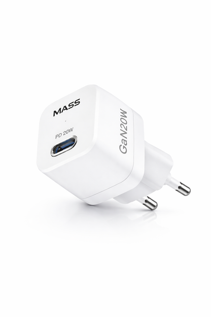 شاحن سريع ذكي مصغر MA-HC03 PD 20W GaN من Mass، أبيض | ضمان 12 شهرًا