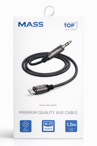 محول قابس سماعة رأس من نوع USB-C رقمي إلى 3.5 ملم ذكر، محول صوت Aux ذكر طراز: MA-AUX01 يناسب الهواتف الذكية المختلفة، مضفر بالنايلون، أسود - ضمان محلي لمدة عام