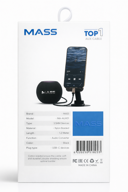 محول قابس سماعة رأس من نوع USB-C رقمي إلى 3.5 ملم ذكر، محول صوت Aux ذكر طراز: MA-AUX01 يناسب الهواتف الذكية المختلفة، مضفر بالنايلون، أسود - ضمان محلي لمدة عام