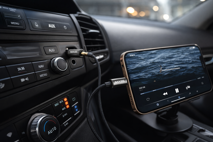 محول قابس سماعة رأس من نوع USB-C رقمي إلى 3.5 ملم ذكر، محول صوت Aux ذكر طراز: MA-AUX01 يناسب الهواتف الذكية المختلفة، مضفر بالنايلون، أسود - ضمان محلي لمدة عام