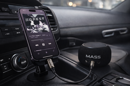 محول مقبس سماعة رأس Mass Lightning رقمي إلى 3.5 ملم ذكر، محول دونجل صوتي ذكر Aux طراز: MA-AUX02 يناسب مختلف الهواتف الذكية، مضفر بالنايلون - أسود - ضمان محلي لمدة سنة واحدة