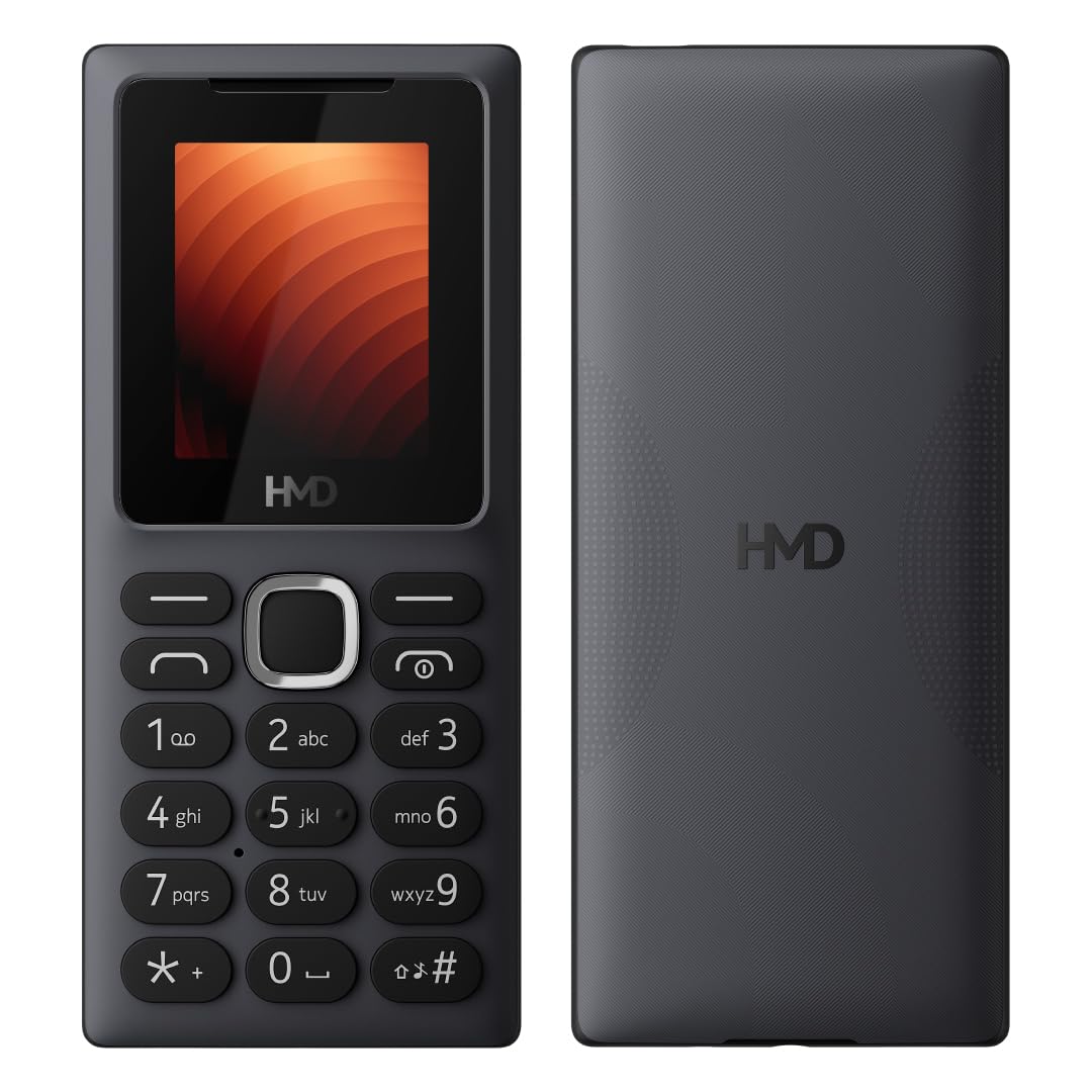 Black basic mobile phone with HMD branding on a white background