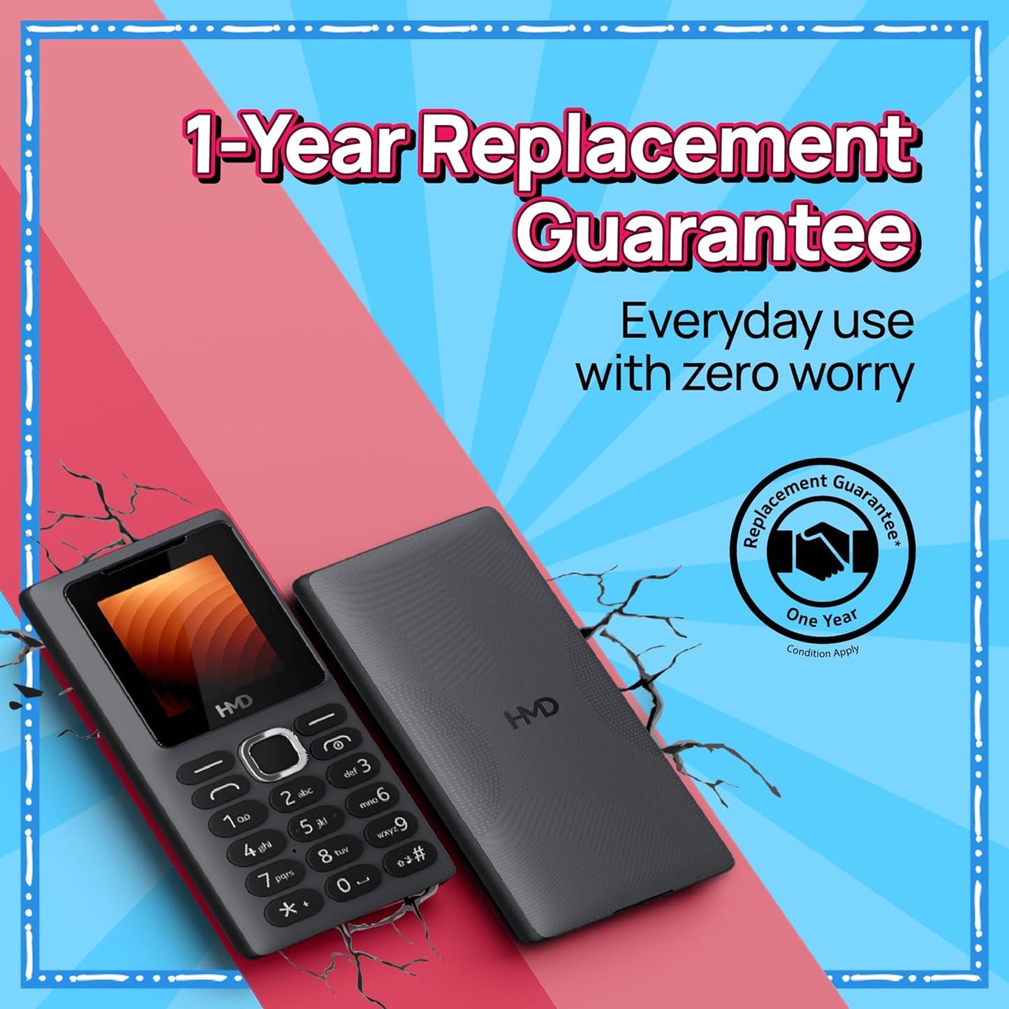 Nokia HMD 100 Keypad Mobile Phone | Dual SIM, Long Lasting Battery, Durable Design, Wireless FM Radio, English Phone Talker, 1-Year Replacement Guarantee