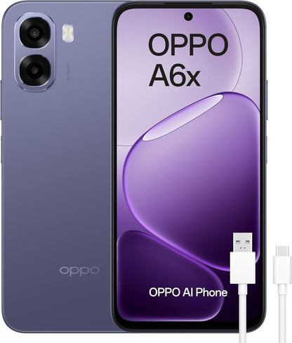 Oppo A6x 4G – هاتف ذكي مجاني مزود بذكاء اصطناعي، بطارية 6100 مللي أمبير، شاشة LCD عالية الدقة 120 هرتز، IP64، كاميرا 13 ميجابكسل، شريحة SIM مزدوجة - ضمان محلي لمدة سنة واحدة