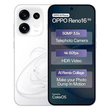 Oppo Reno16 5G (12GB, 256GB) | 50MP 3.5X Telephoto Camera | 4K 60fps HDR Video | AI Remix Collage | Snapdragon 7 Gen 4 | 6700mAh 80W SUPERVOOC | ColorOS 16 | IP69K - 14 Months Local Warranty