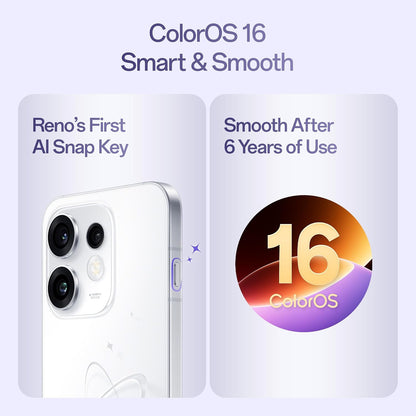 Oppo Reno16 5G (12GB, 256GB) | 50MP 3.5X Telephoto Camera | 4K 60fps HDR Video | AI Remix Collage | Snapdragon 7 Gen 4 | 6700mAh 80W SUPERVOOC | ColorOS 16 | IP69K - 14 Months Local Warranty