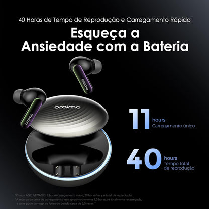 Oraimo SpaceBuds Hybrid ANC True Wireless Earbuds OTW-630 Customized Voice Prompt, 40-Hr Long Playtime, Case Input: Type-C, Waterproof: IPX4, Space Grey - 12 Month Warranty