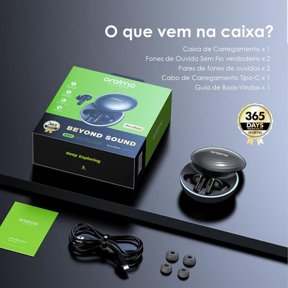 Oraimo SpaceBuds Hybrid ANC True Wireless Earbuds OTW-630 Customized Voice Prompt, 40-Hr Long Playtime, Case Input: Type-C, Waterproof: IPX4, Space Grey - 12 Month Warranty