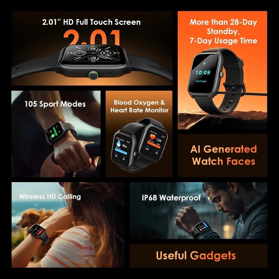 Oraimo Smart Watch 5 Lite OSW-804 2.01 Inch TFT IP68, Normal Usage Time 7 days Standby Time More than 28 days - Black - 12 Months Warranty