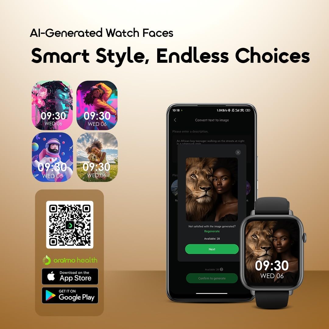 Oraimo Smart Watch 6N OSW-8000N – 1.83" Large Display, Bluetooth Call, Heart Rate & SpO2 Monitor, Multiple Sports Modes, Long Battery Life