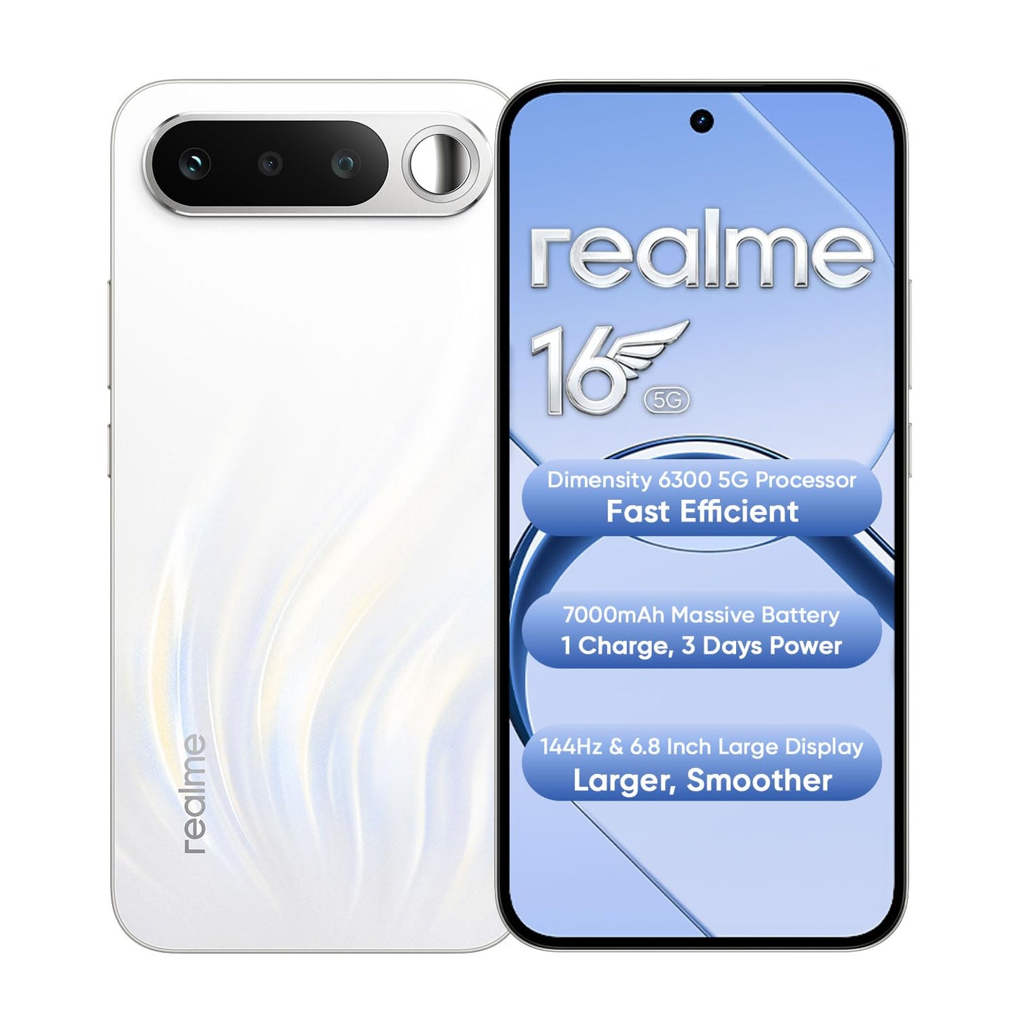 realme 16 5G Smartphone 8+256GB,6.57-inch Screen, 144Hz Display, 7000mAh Battery, 60W Fast Charging, Rear50MP+Front50MP AI Camera, MediaTek Dimensity 6400 Turbo,IP69 - 1 Year Local Warranty
