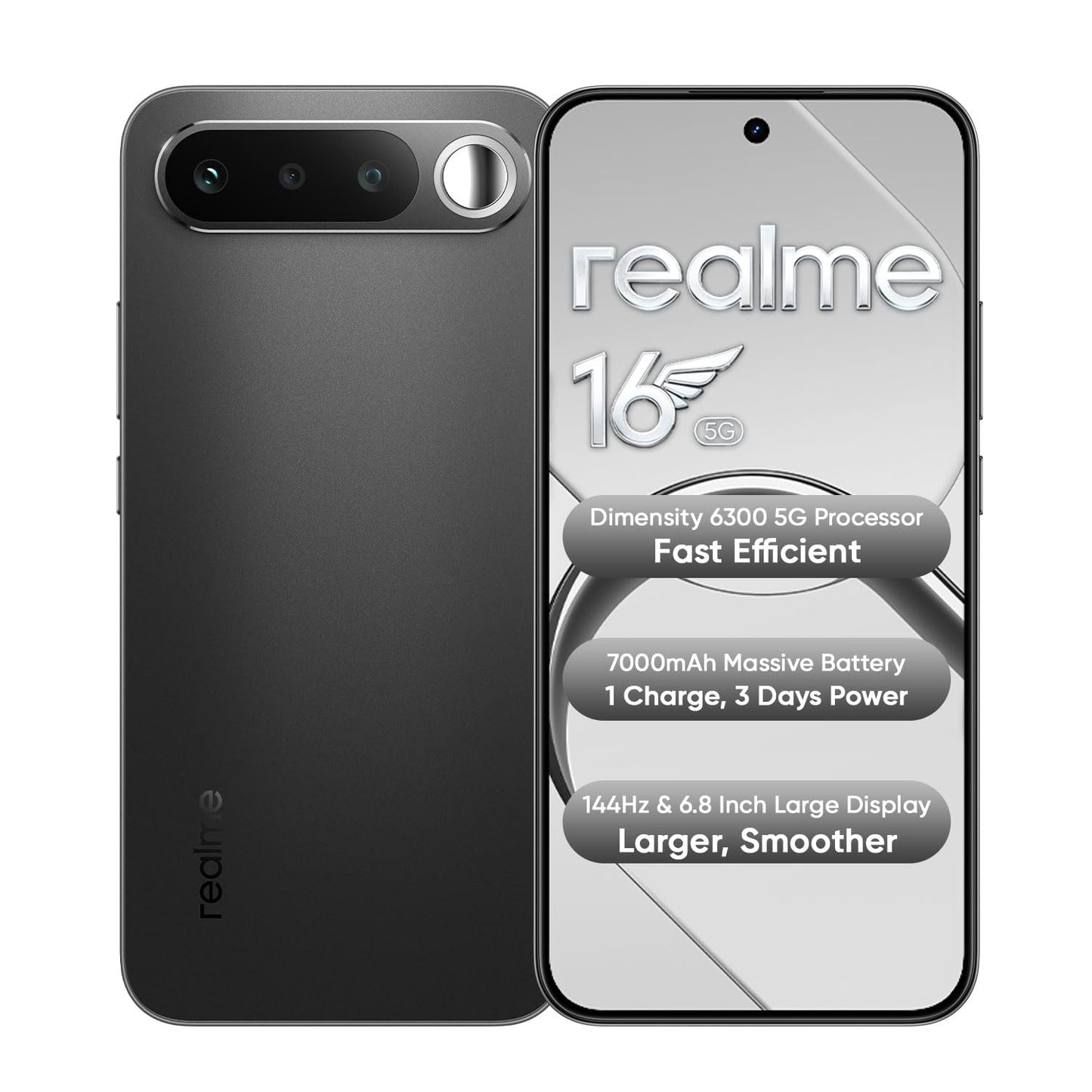 realme 16 5G Smartphone 8+256GB,6.57-inch Screen, 144Hz Display, 7000mAh Battery, 60W Fast Charging, Rear50MP+Front50MP AI Camera, MediaTek Dimensity 6400 Turbo,IP69 - 1 Year Local Warranty