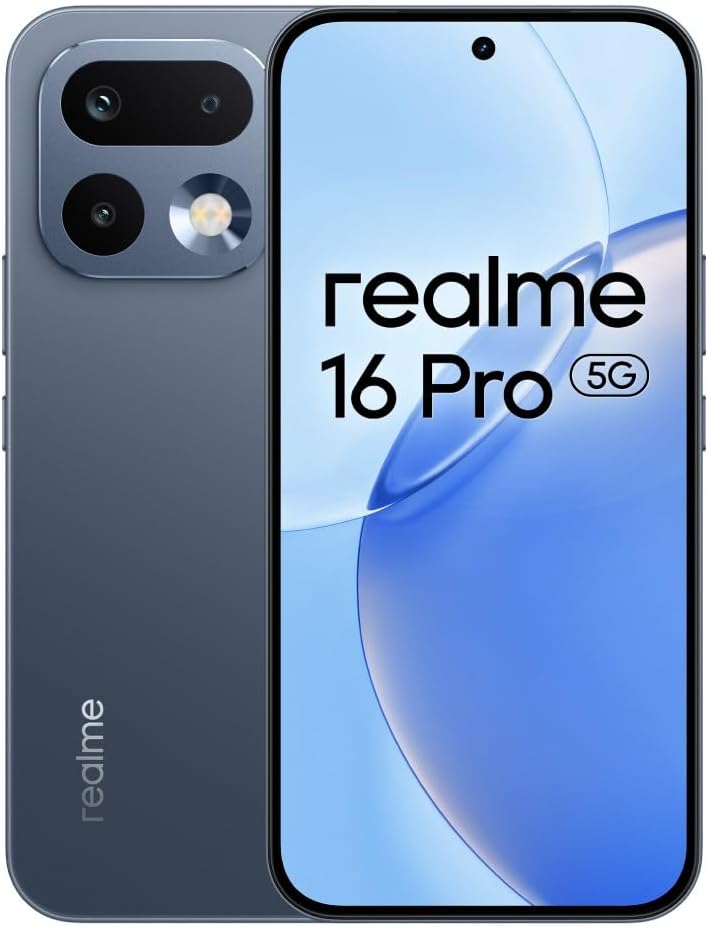 Realme 16 Pro 5G Unlocked Smartphone 12+256GB, 144Hz AMOLED Display, 7000mAh Battery, 80W SuperVOOC, 50+200MP Camera, MediaTek Dimensity 7300 Max 5G Chipset, IP69