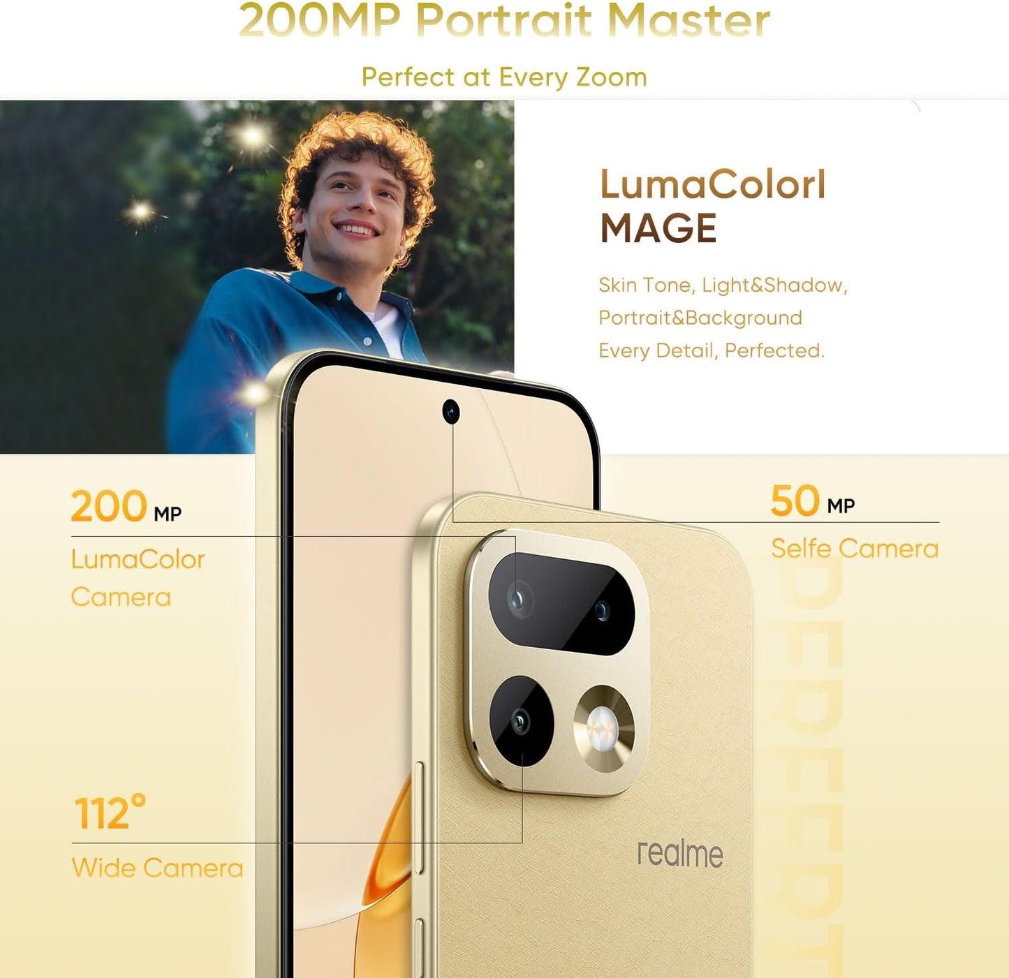 Realme 16 Pro 5G Unlocked Smartphone 12+256GB, 144Hz AMOLED Display, 7000mAh Battery, 80W SuperVOOC, 50+200MP Camera, MediaTek Dimensity 7300 Max 5G Chipset, IP69