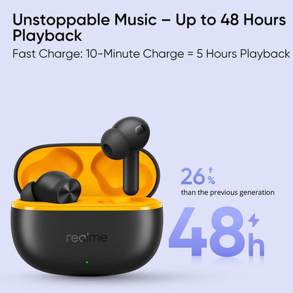 Realme Buds T200 Lite Bluetooth in Ear Earbuds, 4 Mic, AI ENC for Chamadas, 48 Hours of playback Total com carregamento rápido e jogos de baixa latência TWS