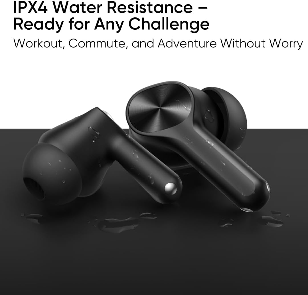 Realme Buds T200 Lite Bluetooth in Ear Earbuds, 4 Mic, AI ENC for Chamadas, 48 Hours of playback Total com carregamento rápido e jogos de baixa latência TWS