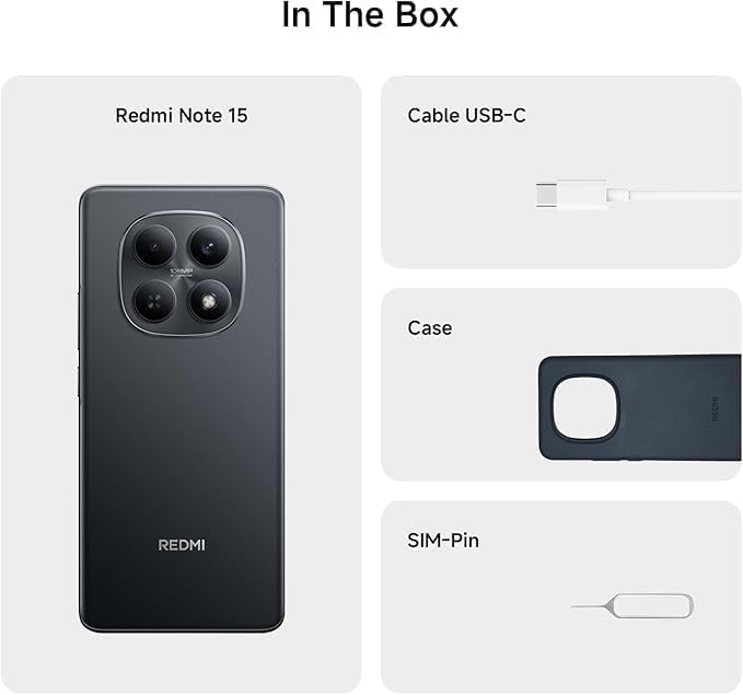 XIAOMI Redmi Note 15 4G Smartphone – Ultra-thin design, IP64 water protection, 108 MP camera, 6.77" FHD+ display, Black,18 Months Local Warranty