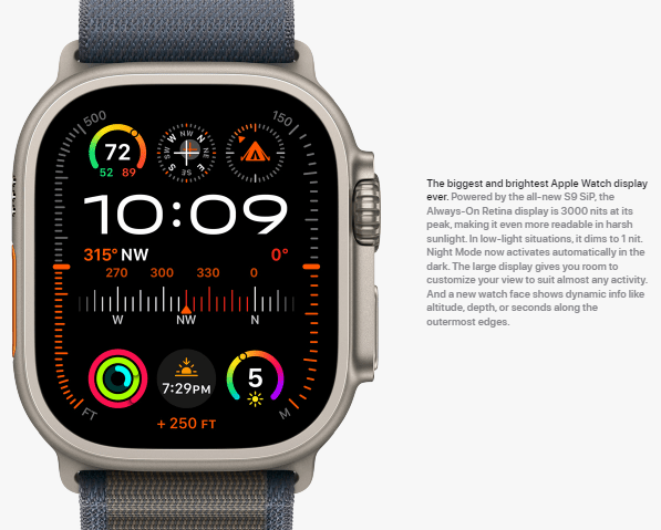Apple Watch Ultra 2 [GPS + Cellular 49mm], Titanium Case & Blue Ocean Band One Size. Fitness Tracker, GPS, Bright Retina