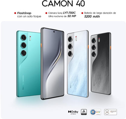 Tecno Camon 40 Dual SIM 256GB ROM 8GB+8GB RAM Virtual NFC 6.78 AMOLED 120Hz Main AI Camera 50MP OIS IP66 Battery 5200mah 45W Processor Mediatek Helio G100 Ultimate - LOCAL Warranty