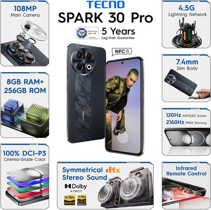 Tecno Spark 30 Pro 8GB+8GB 256GB, 6.8" 120Hz Paper-Like Display, AI Features, 5010mAh Battery 1 Year Local Warranty