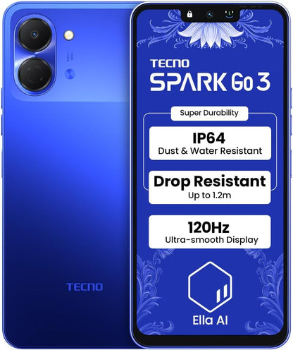Tecno Spark GO 3 | Super Durability Drop Resistant & IP64 Rated|Ella Al in Your Own Language| Super Smooth 120Hz 6.74" Display |5000mAh Battery