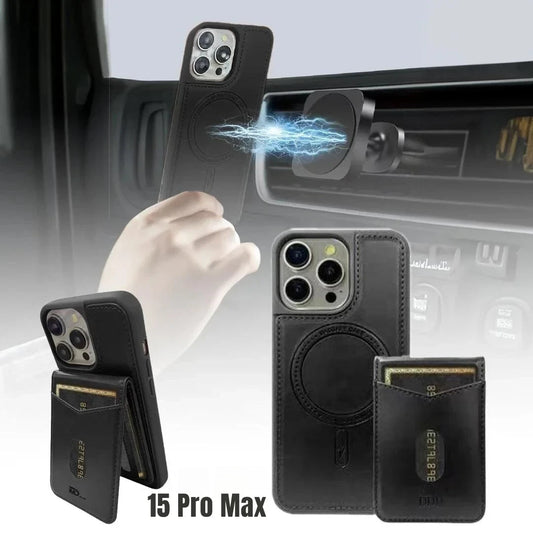 DDU Leather Magnetic Phone Cover with Detachable Card Holder for iPhone