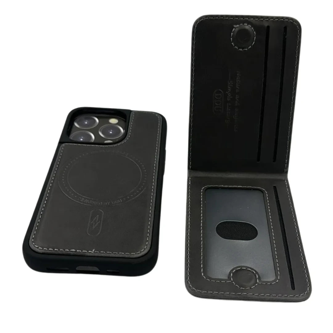 DDU Leather Magnetic Phone Cover with Detachable Card Holder for iPhone