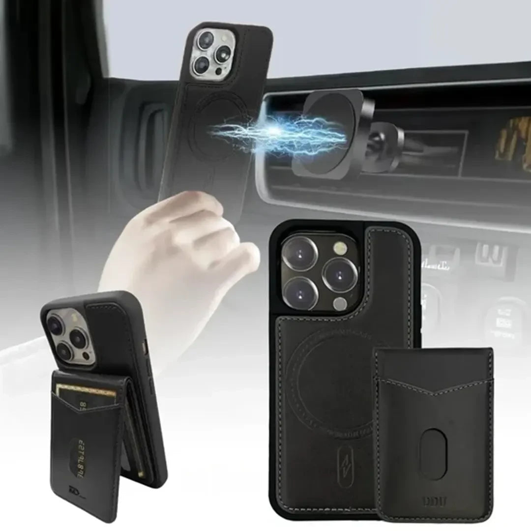 DDU Leather Magnetic Phone Cover with Detachable Card Holder for iPhone