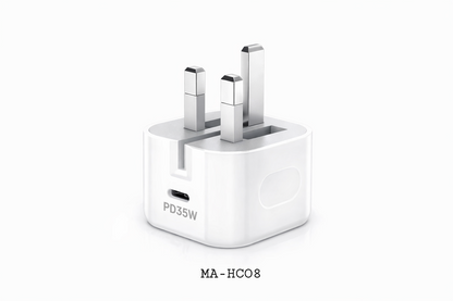 شاحن سريع 35 وات بمنفذ USB-C متوافق مع آيفون: MA-HC08 - أبيض - ضمان محلي لمدة سنة
