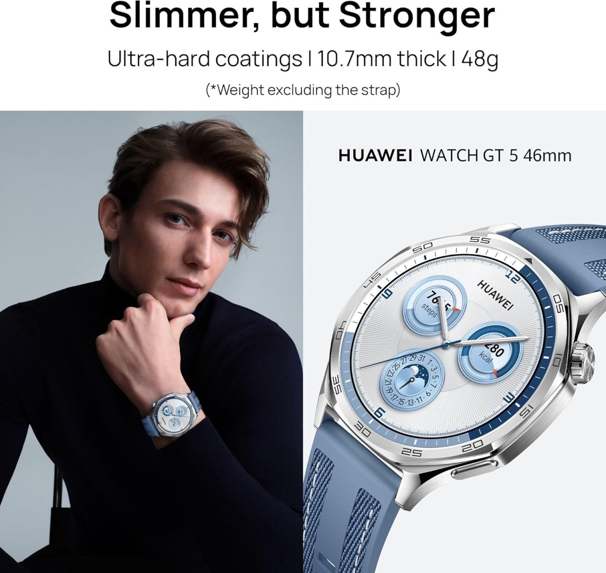 HUAWEI Watch GT 5 Smartwatch, 46mm AMOLED Display, Advanced Health & Fitness Tracking, Long Battery Life, Brown Composite Leather Strap