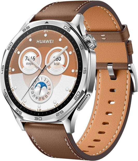 HUAWEI Watch GT 5 Smartwatch, 46mm AMOLED Display, Advanced Health & Fitness Tracking, Long Battery Life, Brown Composite Leather Strap