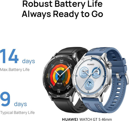 HUAWEI Watch GT 5 Smartwatch, 46mm AMOLED Display, Advanced Health & Fitness Tracking, Long Battery Life, Brown Composite Leather Strap
