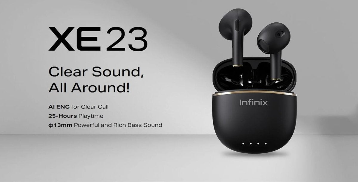 Infinix XE23 True Wireless Earbuds with Bluetooth 5.0, Deep Bass, Touch Control, 36H Playtime, IPX5 Waterproof, Noise Reduction – In - Ear Earbuds with Charging Case
