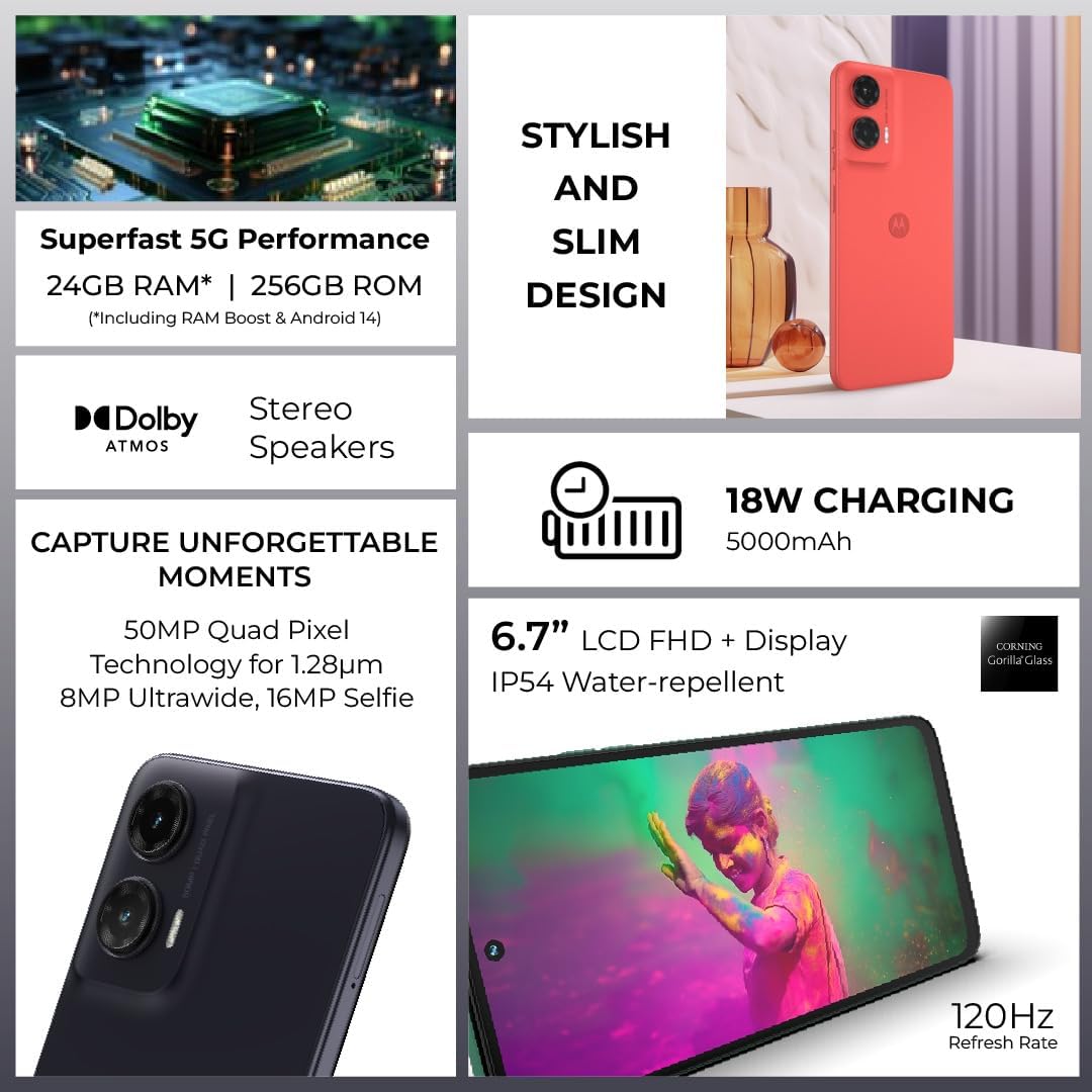 Motorola Moto g35 5G 8GB RAM 256GB UFS 2.2 Android 14 LCD Smartphone, Midnight Black (Pack include charger and cover) 2 Years Warranty