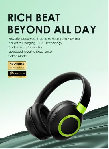 Oraimo BoomPop2S Noise Cancelling Wireless Over - Ear Headphones,50H Long Playtime, Powerful Deep Bass, Customize via an App, Dual Device Connection,Ideal for Travel