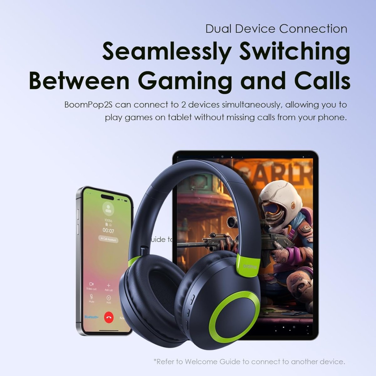 Oraimo BoomPop2S Noise Cancelling Wireless Over - Ear Headphones,50H Long Playtime, Powerful Deep Bass, Customize via an App, Dual Device Connection,Ideal for Travel