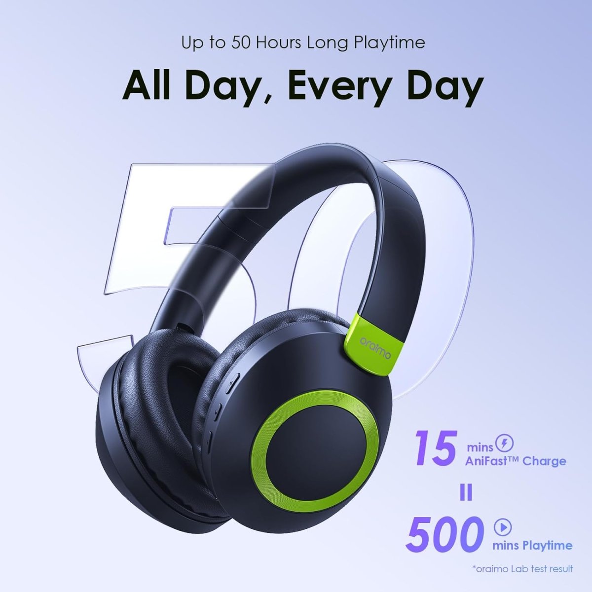 Oraimo BoomPop2S Noise Cancelling Wireless Over - Ear Headphones,50H Long Playtime, Powerful Deep Bass, Customize via an App, Dual Device Connection,Ideal for Travel