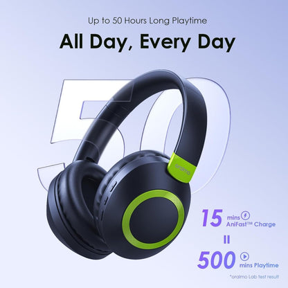 Oraimo BoomPop2S Noise Cancelling Wireless Over - Ear Headphones,50H Long Playtime, Powerful Deep Bass, Customize via an App, Dual Device Connection,Ideal for Travel