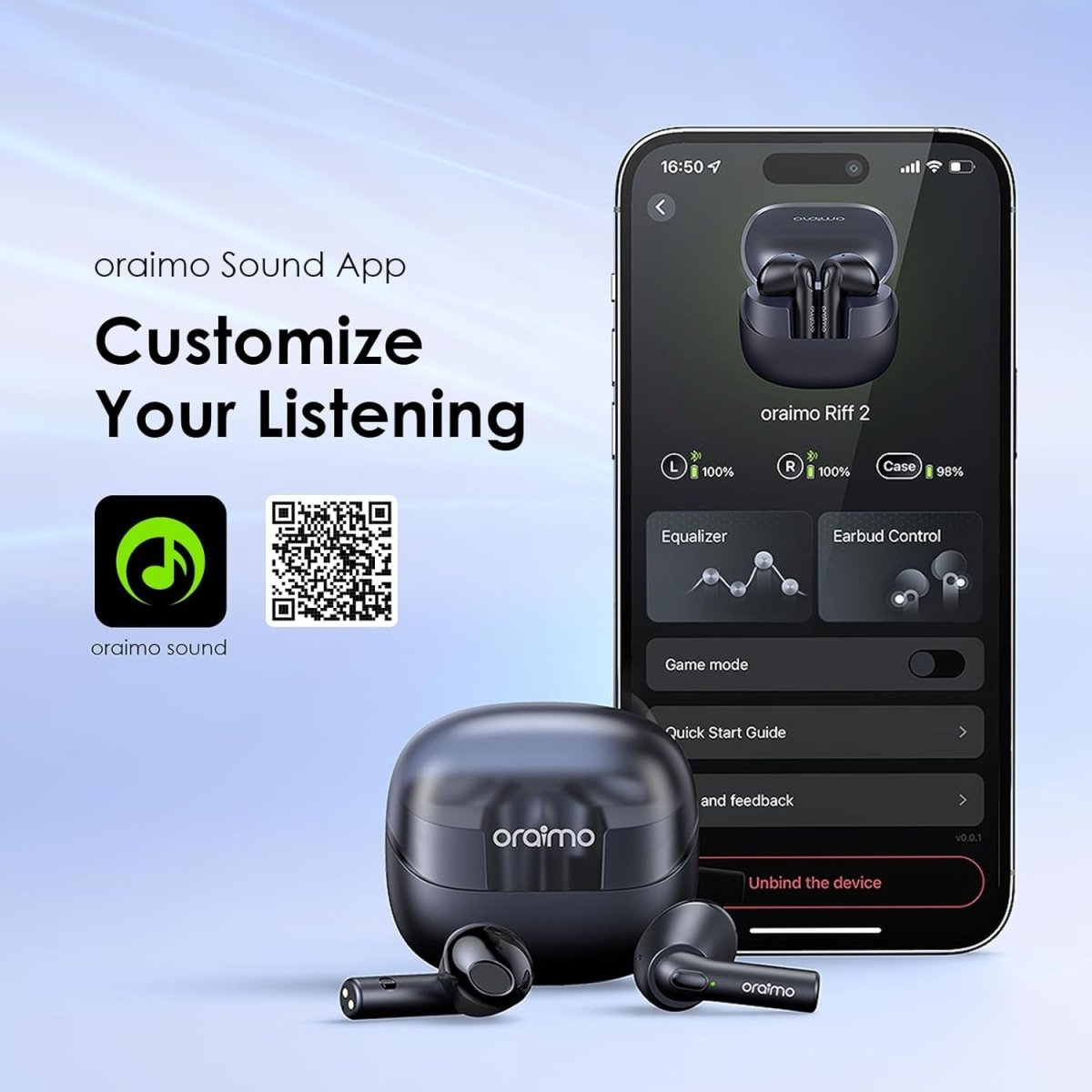 Oraimo Riff 2 TWS Earbuds with ENC Quad Mic,30Hr Playtime,Custom EQ Modes,IPX4,BT 5.3 Bluetooth Headset