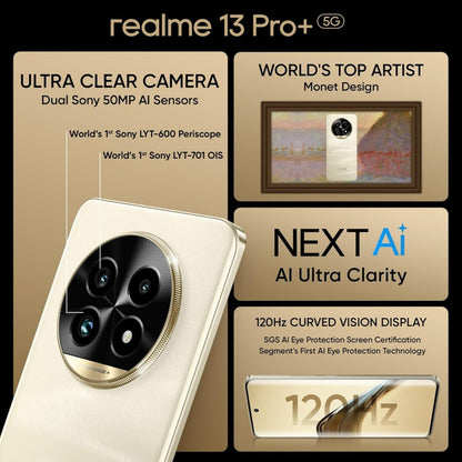 realme 13 Pro+ 5G (Monet Gold, 12GB RAM, 512GB) | Upto 24GB Dynamic RAM | Snapdragon 7s Gen2 Processor | 6.7" AMOLED Curved Display | 50MP+8MP+50MP | 32MP Front Cam | AI Ultra Clarity | 80W SUPERVOOC |