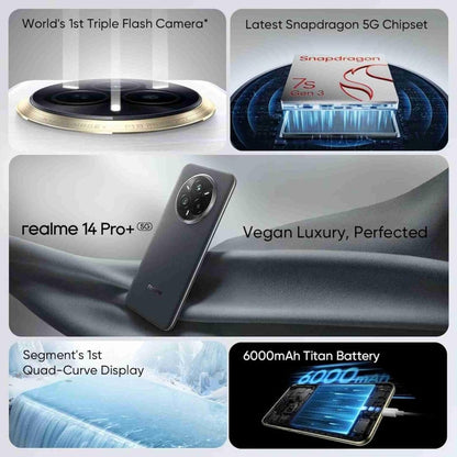 Realme 14 Pro+ 5G ( 12GB RAM, 256GB Storage) | 6.83" Curved AMOLED Display | 50MP Sony IMX896 OIS + 50MP Periscope Rear Cam | 6000mAh Battery | Snapdragon 7s Gen 3 Processor | 80W SUPERVOOC