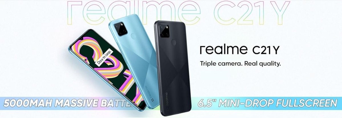 Realme C21Y (64GB, 4GB) 6.5" HD+, All Day Battery, Instant Finger Print, Dual SIM GSM, 4G LTE